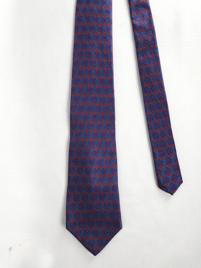 Cravate Jack d'Estaupe Paris Soie Homme Motifs Géométriques Rouge Bleu Marine Élégante - photo numéro 2
