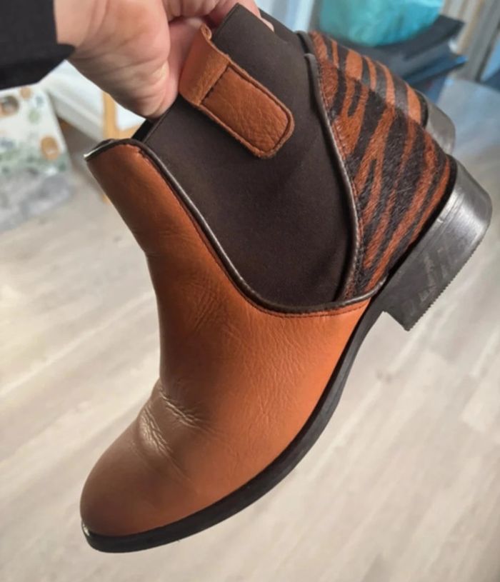 Bottines femme 39 camel zebré - photo numéro 6