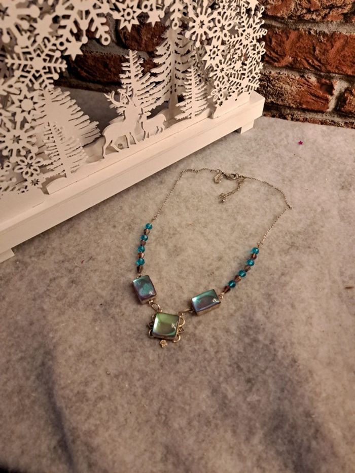 Collier strass bleu/vert