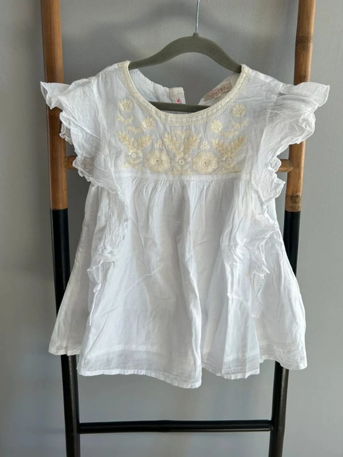 Blouse blanche en coton avec broderies - Louise Misha (Taille 3-4 ans)