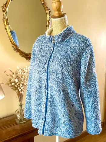 sublime veste teddy bouclette zippée bleu col montant poches cosy confort doux neuf taille M