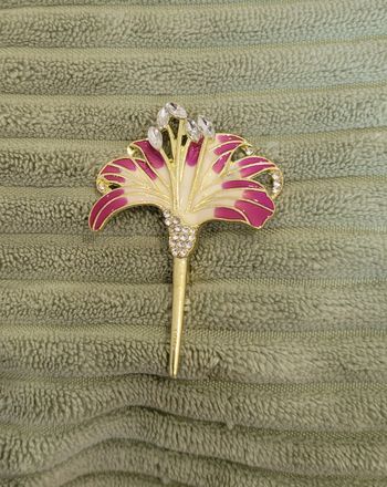 BROCHE LYS DORE ROSE BLANCS STRASS ! NEUF !