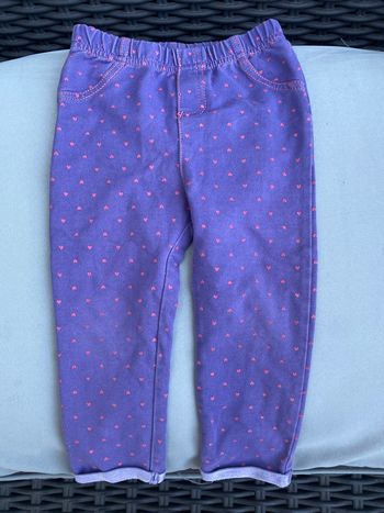 Pantalon in extenso violet à pois rose fushia  