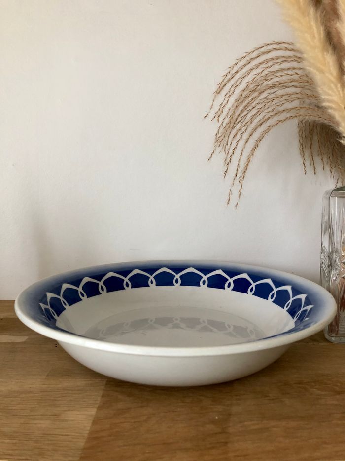 Vintage sublime plat creux blanc et bleu faïence Badonviller - photo numéro 2