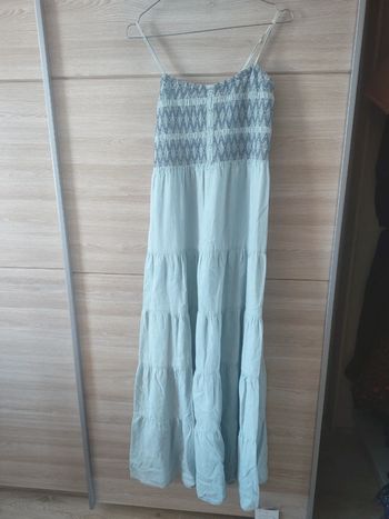 Robe longue effet jean bleu clair à volants Cache cache