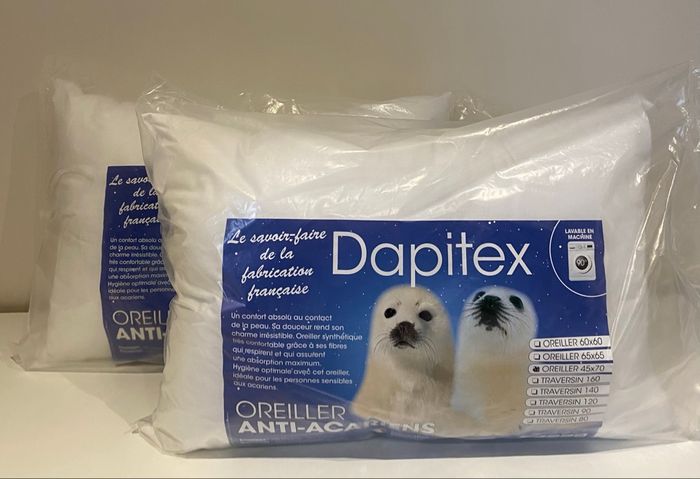 Dapitex 2 oreillers 45x70 cm 🇫🇷 Anti acariens