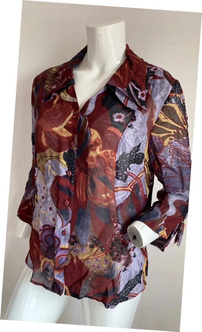 Chemisier rouge fleuris Christine Laure taille 42 - photo numéro 2