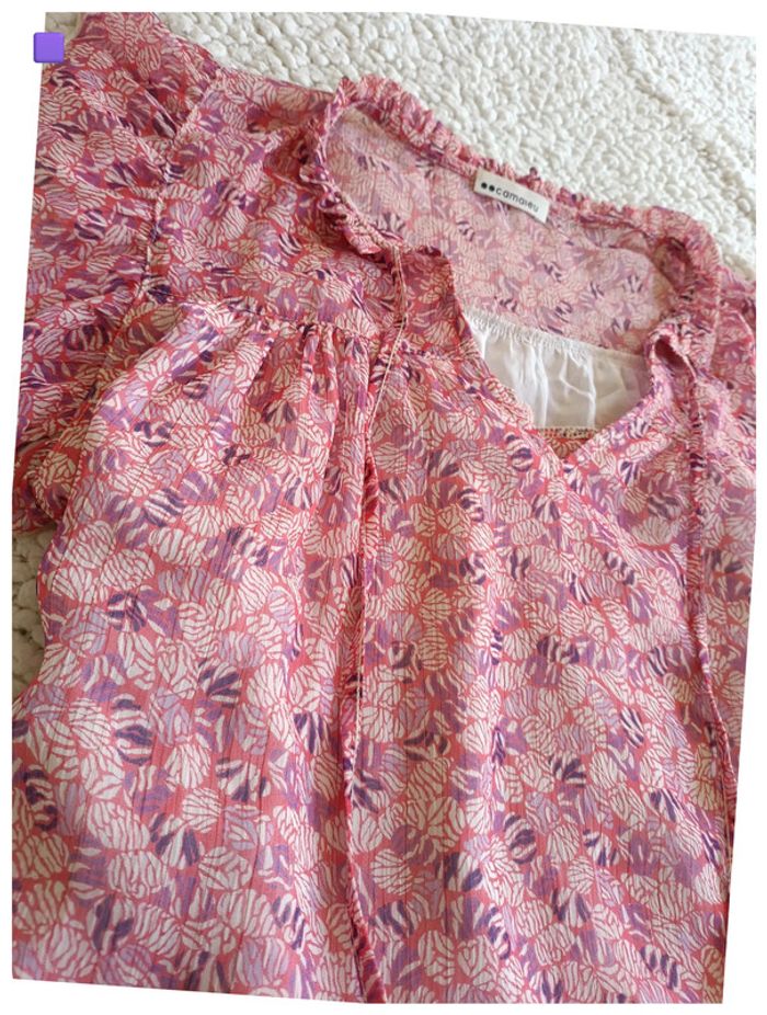 Blouse fluide à volants rose Camaïeu cute vintage kawaii mignon - photo numéro 3