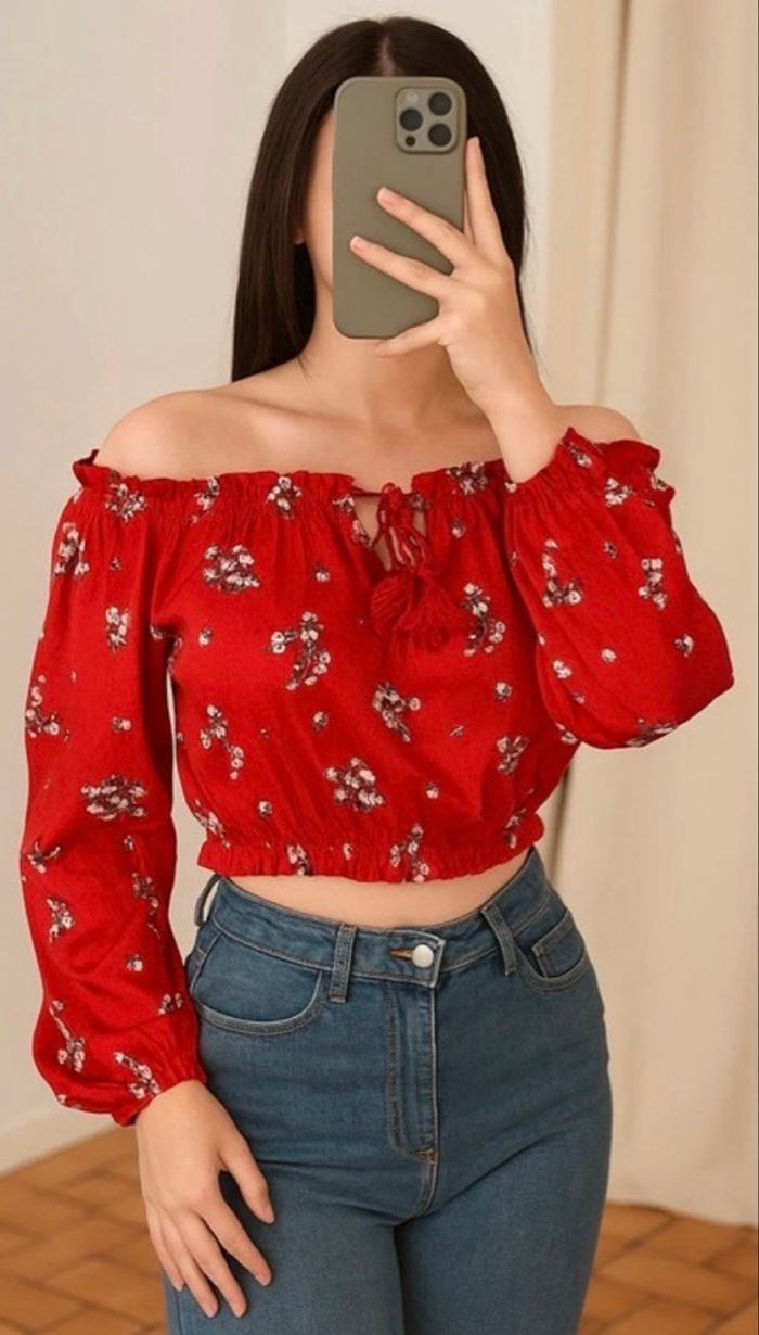 Crop top bohème rouge à fleur xs h&m