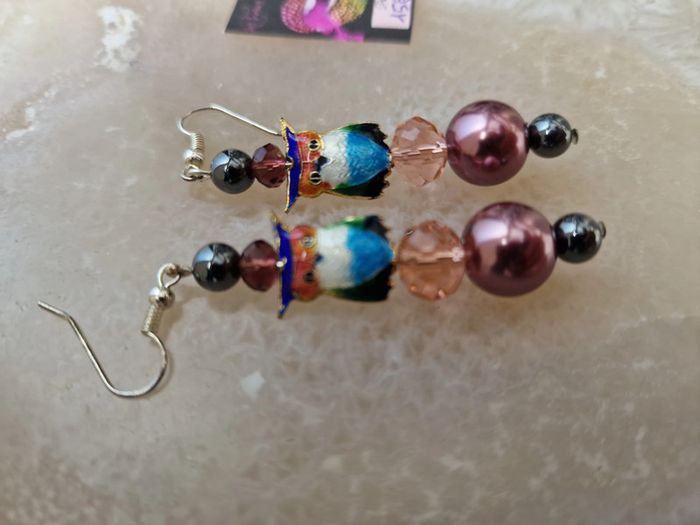Boucles D'oreilles Hibou Perles Roses Grises Cristal - photo numéro 9