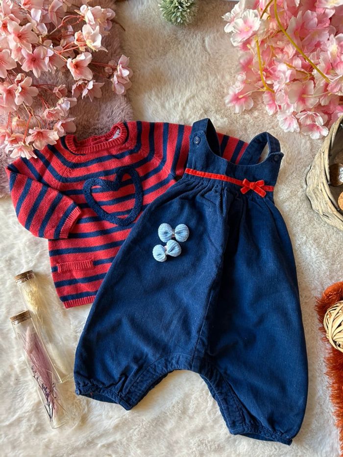 Salopette velour/ pull DPAM 3 mois