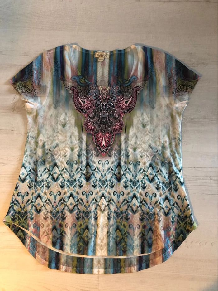 AN72:Blouse imprimée et strass TL (44/46) NEUVE - photo numéro 3