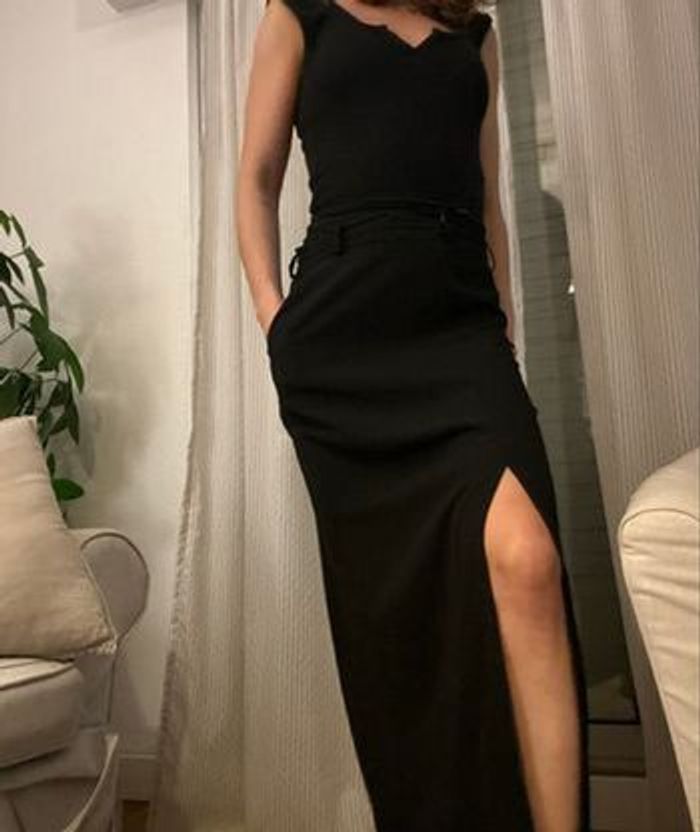 Jupe longue échancré élégante noir taille L - photo numéro 8