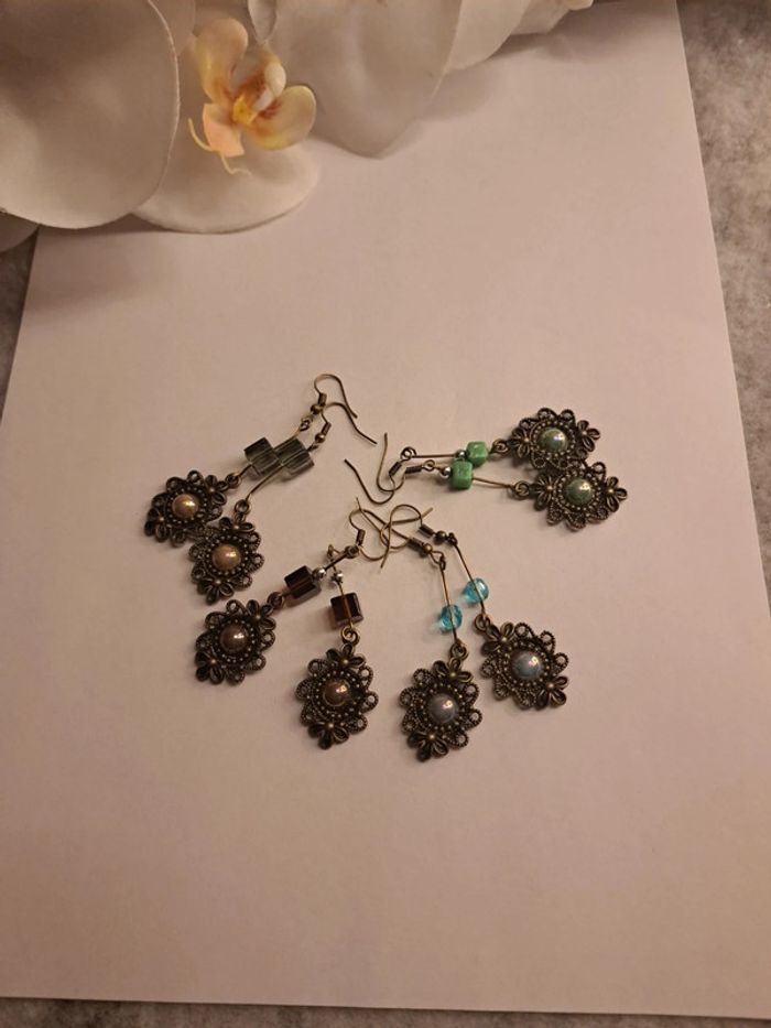 Lot de boucles d'oreilles pendante multicolore bronze - photo numéro 8