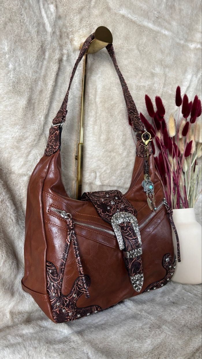 Sac western marron neuf – style bohème chic à boucle argentée - photo numéro 6