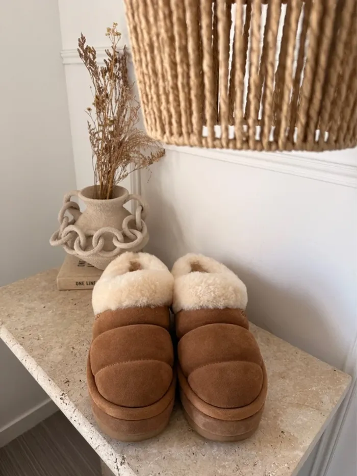 Ugg tazzlita chesnut tazz 40 neuf chaussures femme camel marron plate-forme mules fourrure - photo numéro 4
