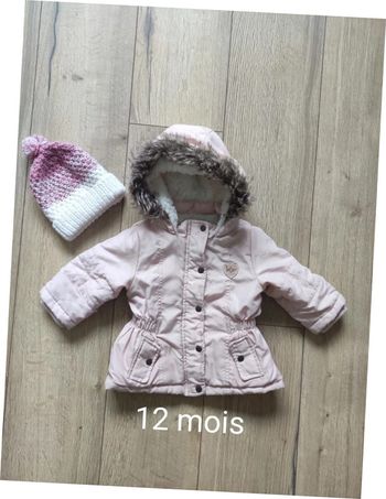 Manteau gémo rose 12 mois + bonnet