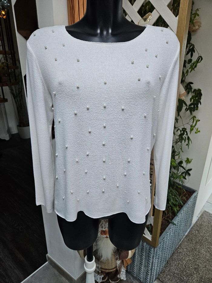 Zara pull blanc à perles taille L