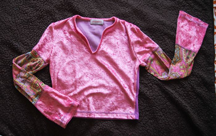 T-shirt Vintage Velour, manche évasées Rose Fushia