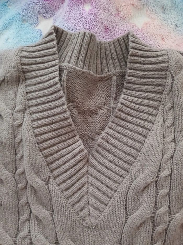 Pull marron avec torsades laine - photo numéro 3