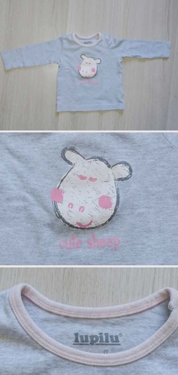T-shirt Manches Longues Gris Perle Cute Sheep - Lupilu - 6 mois