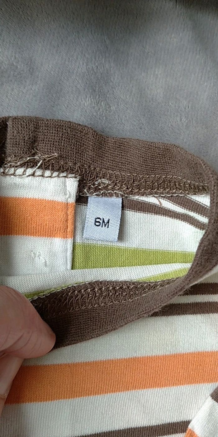 Tee shirt manches longues rayé marron vert orange Garçon 6 mois 100% coton - photo numéro 7