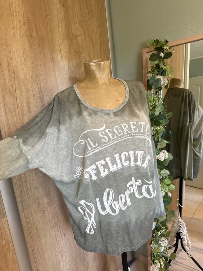 Joli tee shirt manches longues dégradé de vert femme - photo numéro 2