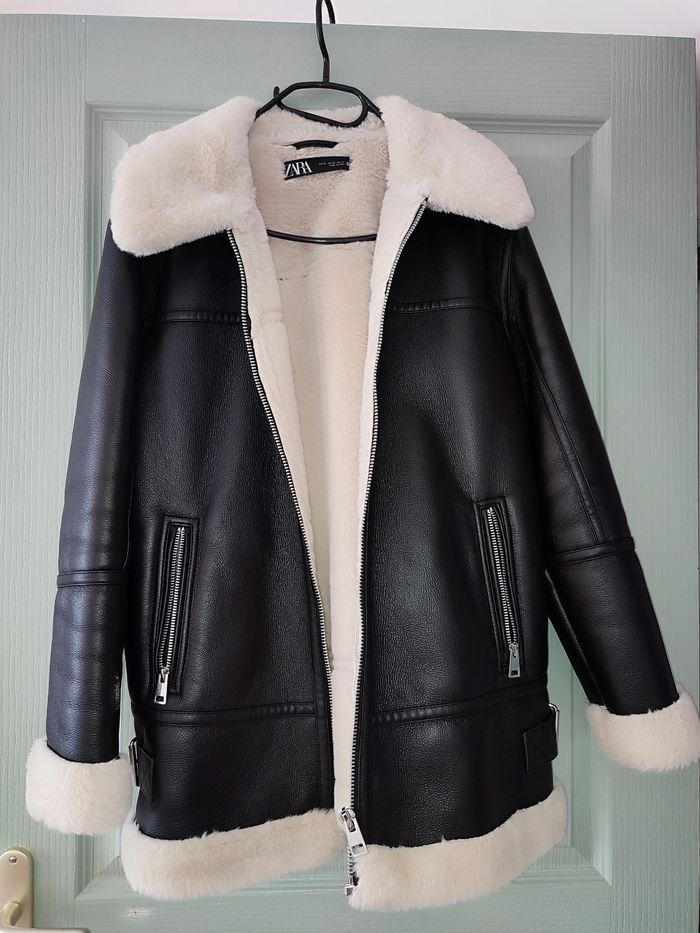 Blouson aviateur fourré, simili cuir, mi long