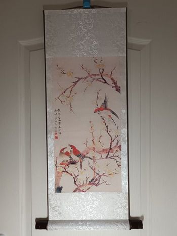 Tableau peinture impression oiseau Moineaux et fleurs de prunier 