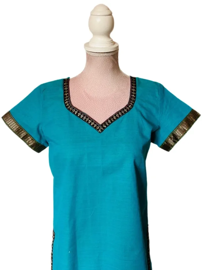 🩵🦋Blouse artisanale T.36 indienne bohème chic ethnique Bohemian Pondicherry cotton blouse🦋🩵 - photo numéro 8