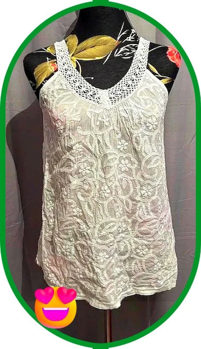 🌷Sublime debardeur blanc avec dentelle*🌷 - photo numéro 3
