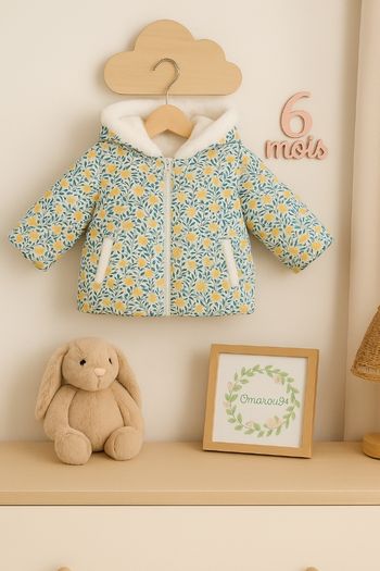 Doudoune réversible fleurie et fourrure et bandeau cheveux sergent major fille 6 mois 🎀