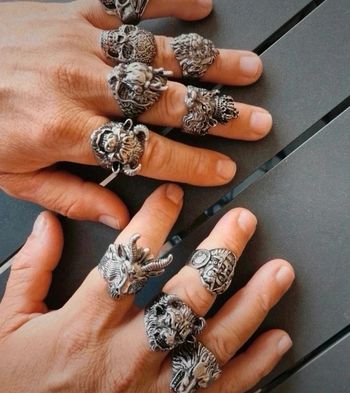 A24 Lot de 10 bagues biker rétro chromé ajustables