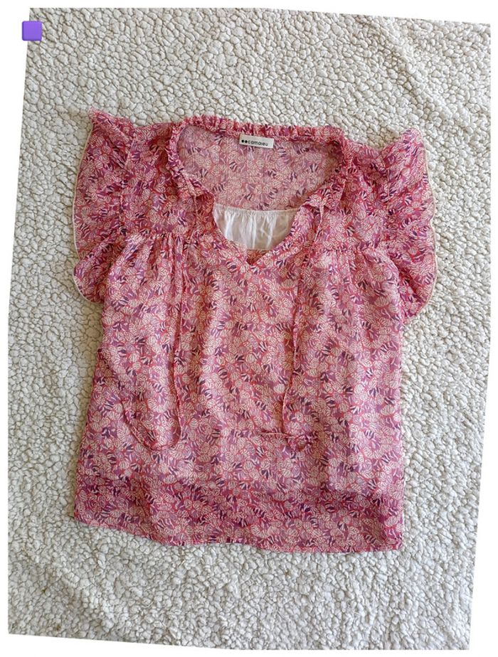 Blouse fluide à volants rose Camaïeu cute vintage kawaii mignon