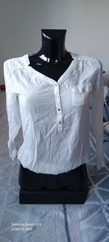 Blouse blanche manches ajustables poche devant avec boutons dorés femme M camaïeu