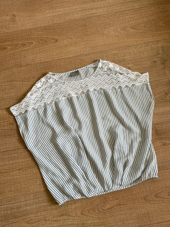 Blouse blanche et bleue avec dentelle Vero Moda taille S jamais portée - photo numéro 11