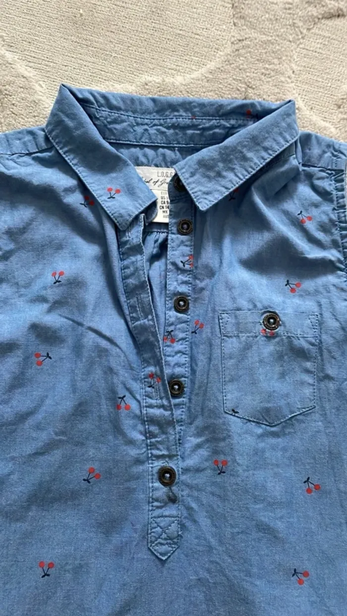 Robe sans manches bleue à cerises – 9-10 ans (140 cm) - photo numéro 2