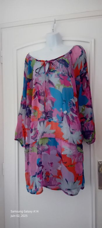 Robe tunique longue en voile motif floral coloré femme 44/46 yessica