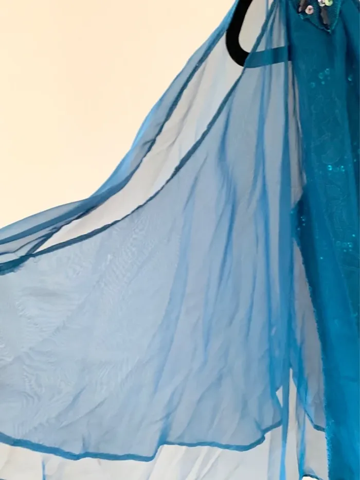 🔷 Robe bleu canard en dentelle et voile – Détails sequins – Taille 40 - photo numéro 3