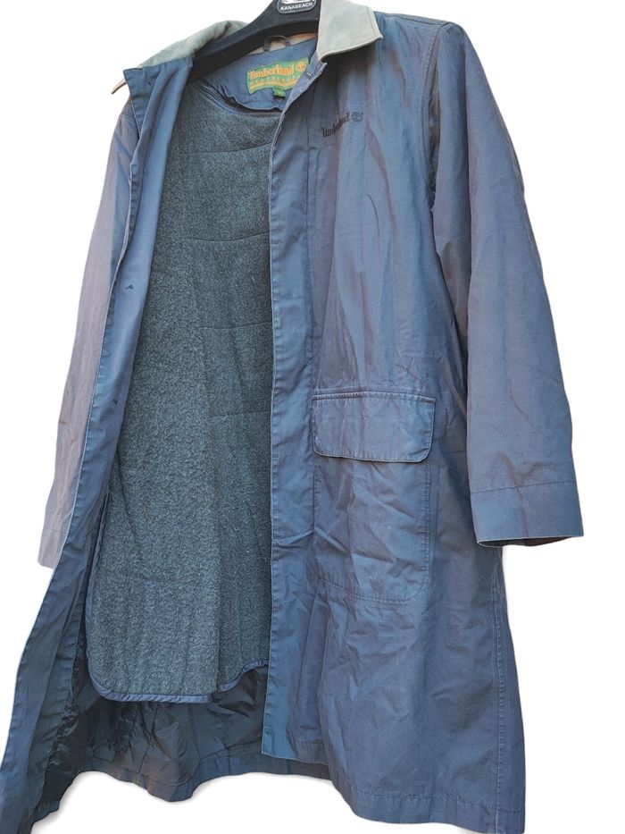 Trench M Timberland vintage Manteau long Bleu marine foncé Homme logo brodé 2002 doublure intérieure