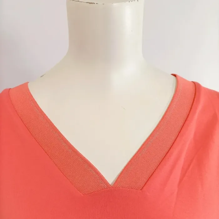 Tshirt oversize col en V Corail - bordcote dorée - Taille M Vila joy A964 - photo numéro 10