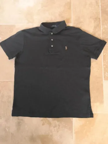 Magnifique polo Ralph Lauren homme taille L slim fit gris foncé logo coloré stretch excellent état