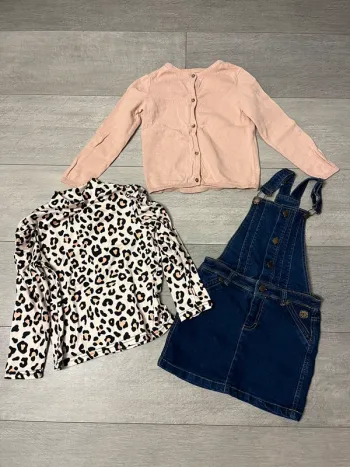 Superbe ensemble fille 6 ans robe salopette en jean t shirt gigot gilet Kiabi SHEIN
