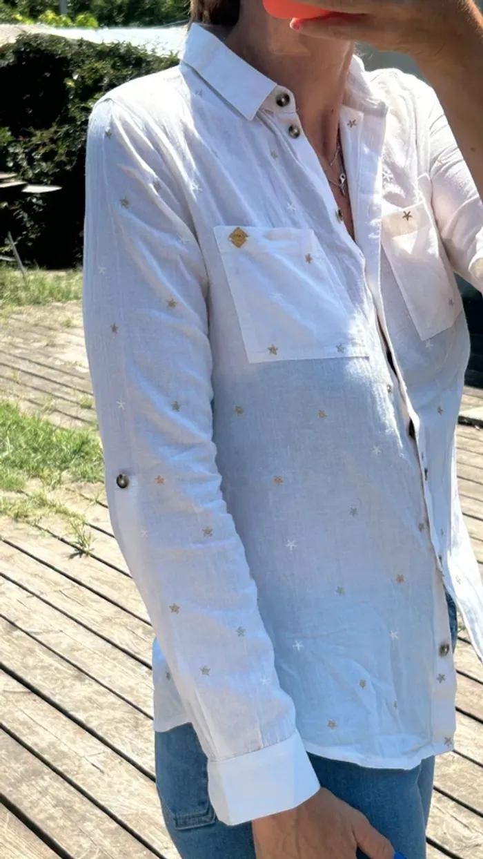 Chemise Superdry Écru étoiles brodées - photo numéro 2