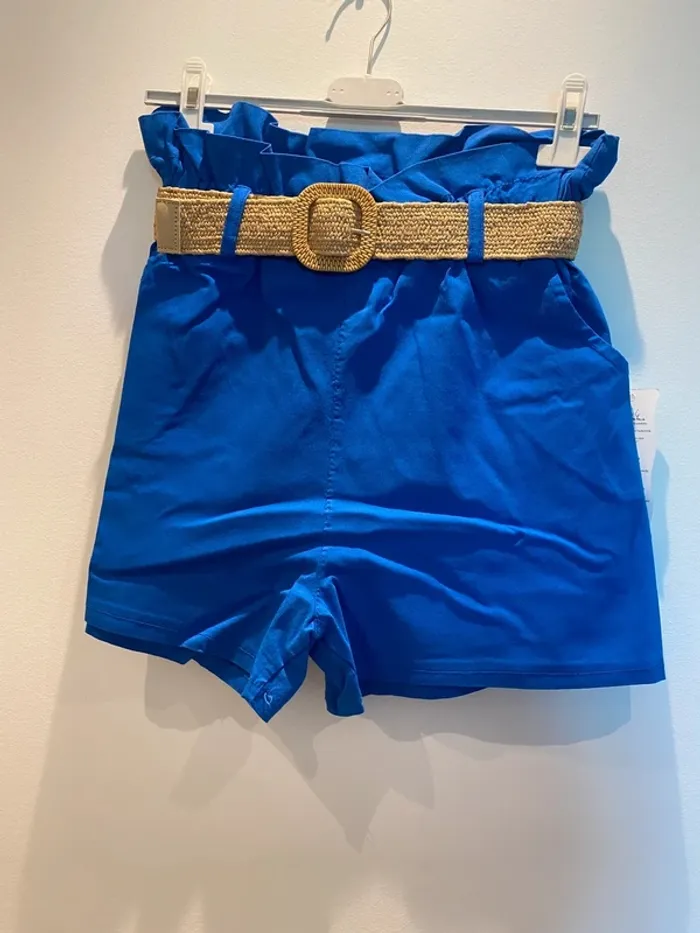 Short femme bleu toi TU avec ceinture