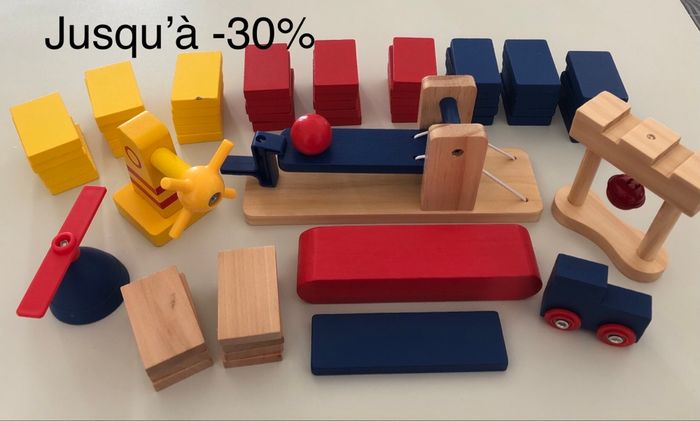 Lot domino type expresse jeux jouet circuit  construction équilibre bois machine forme parcours éducatif