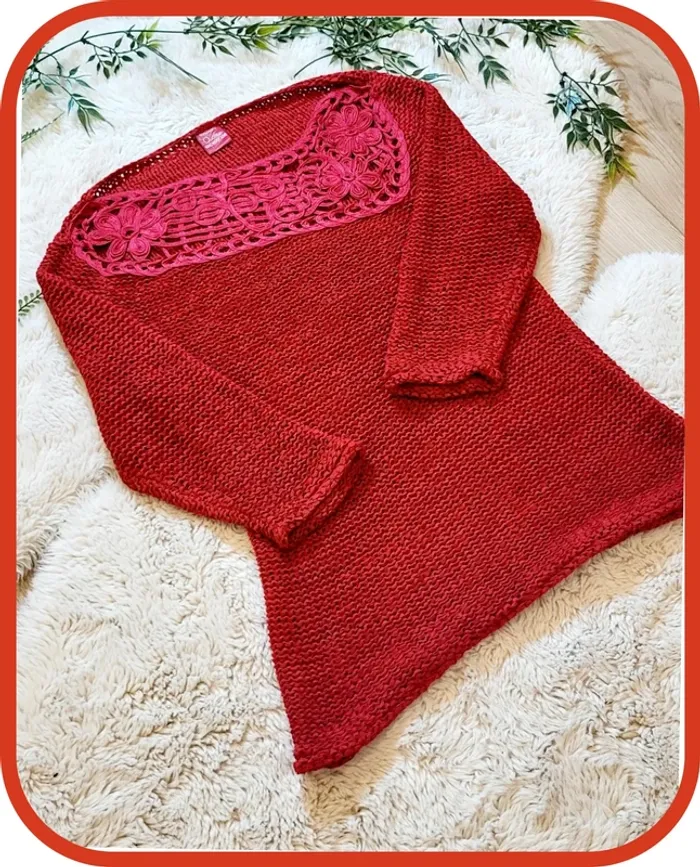 Pull rouge dentelle BlanchePorte taille 40 - Très bon état - photo numéro 2