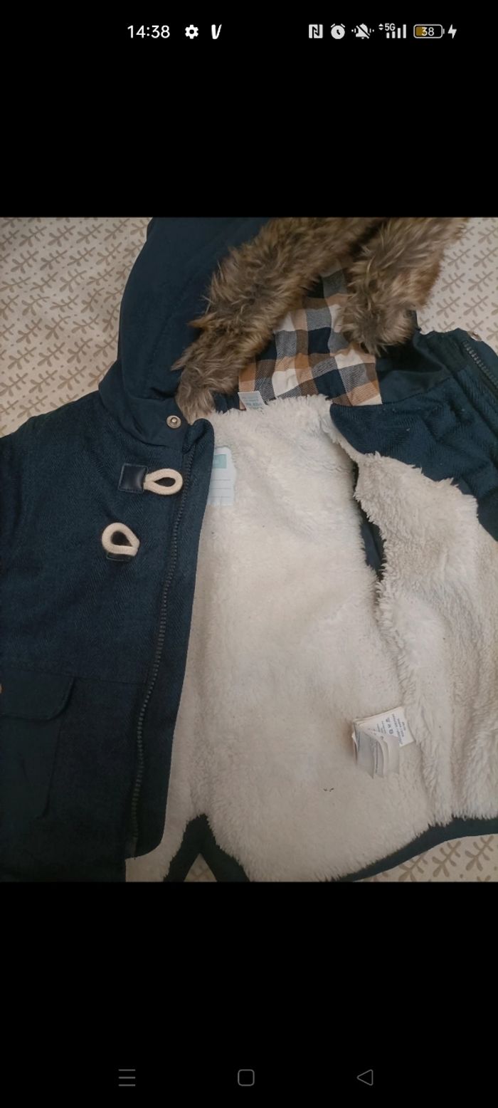 Manteau Obaïbi – 12 mois – Bleu roi – Capuche fourrée – TBE - photo numéro 3