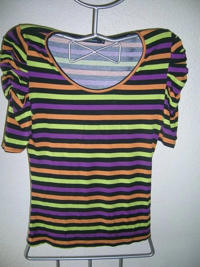 tee-shirt rayé 4 couleurs manches gigot "comme une femme" T.4 - photo numéro 2