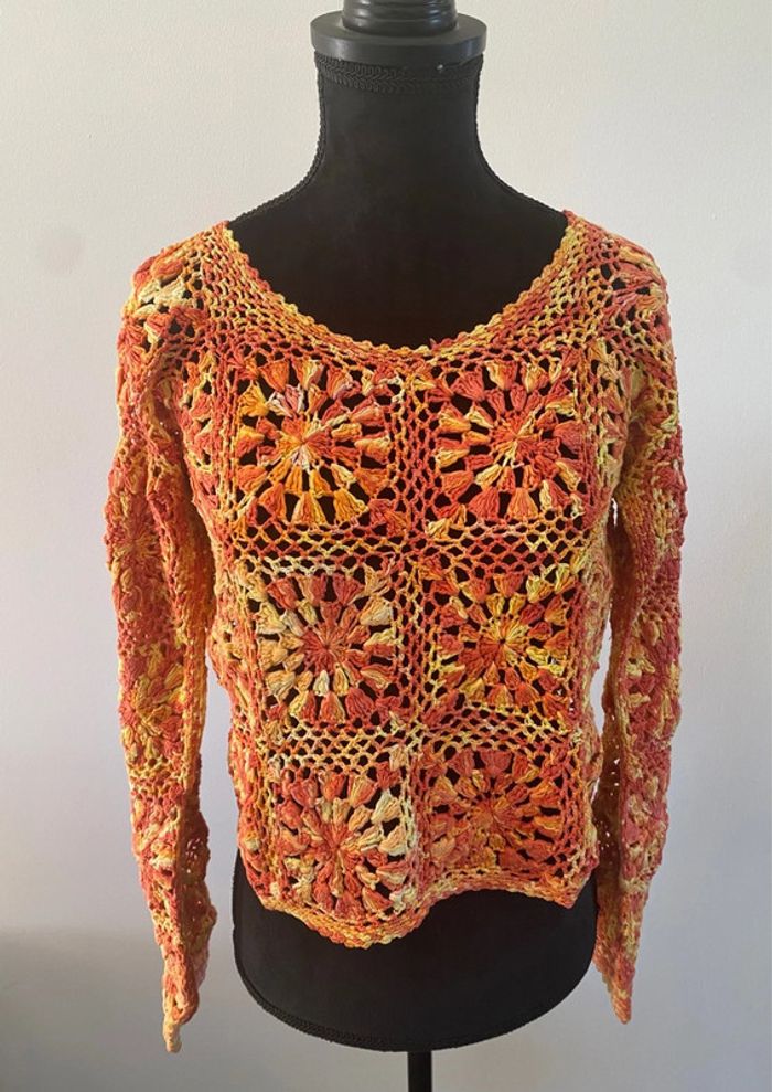 Pull Palme en maille crochet taille S - photo numéro 2